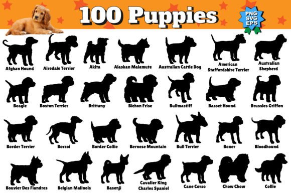 100 Dog Puppies Silhouette Svg Breeds