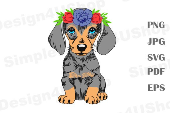 Dachshund in Flowers SVG, PNG, Dog Lover