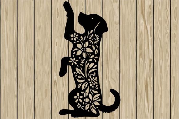 Floral Dog Playing Stencil SVG