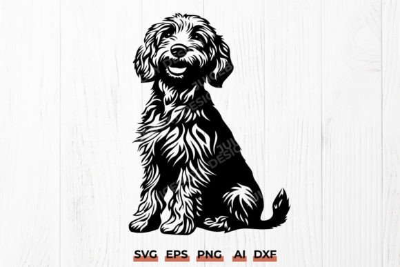 Goldendoodle Dog Sitting Silhouette SVG